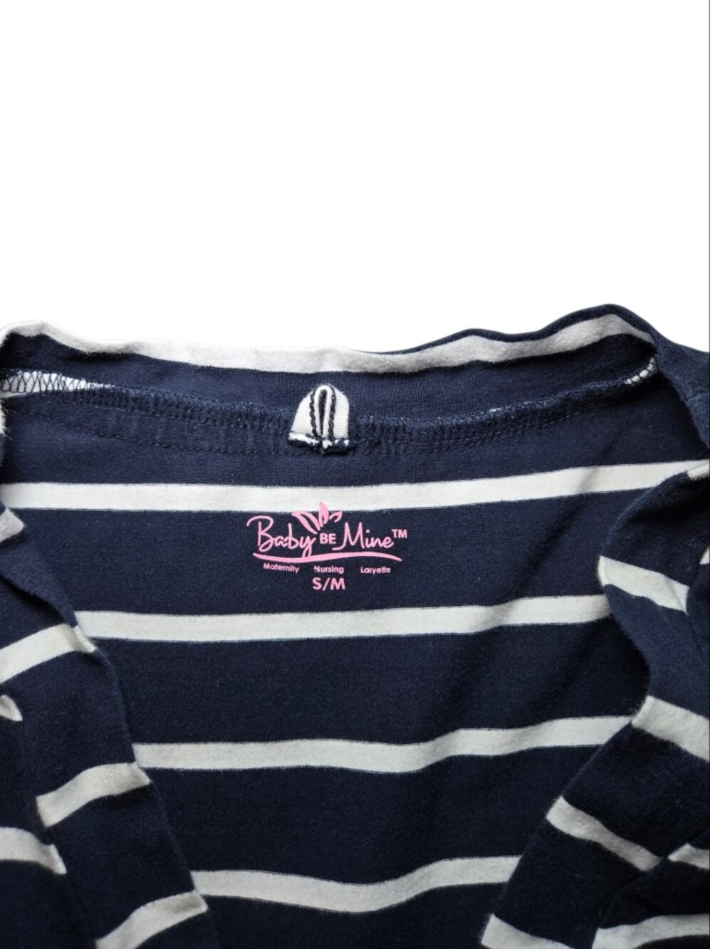 Baby Be Mine Navy and White Striped Robe with Tie Waist - Picture 3 of 4